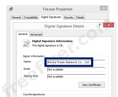 Screenshot of the Korea Trade Network Co., Ltd certificate